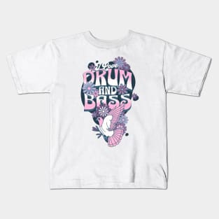 DRUM AND BASS  - I Love Retro Bird (Pink/Purple) Kids T-Shirt